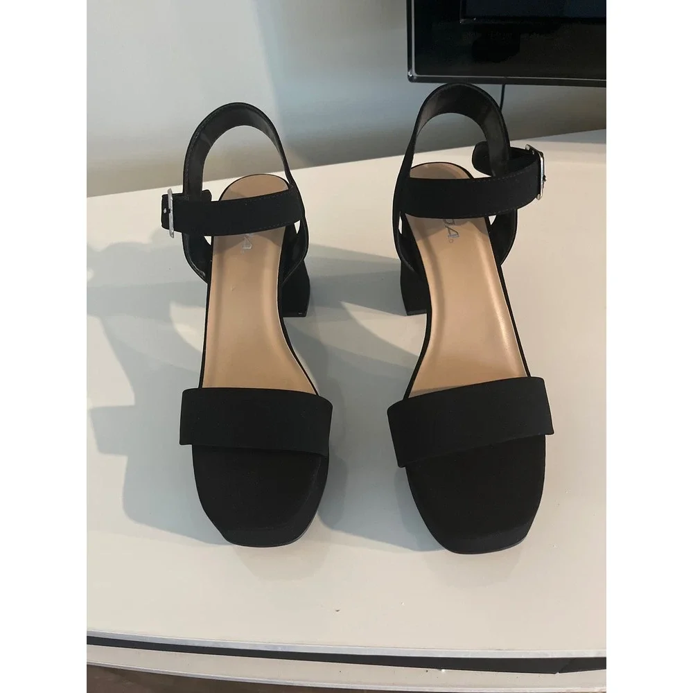 Soda Black Faux Suede Platform Block Heel Ankle Strap Sandals Open Toe